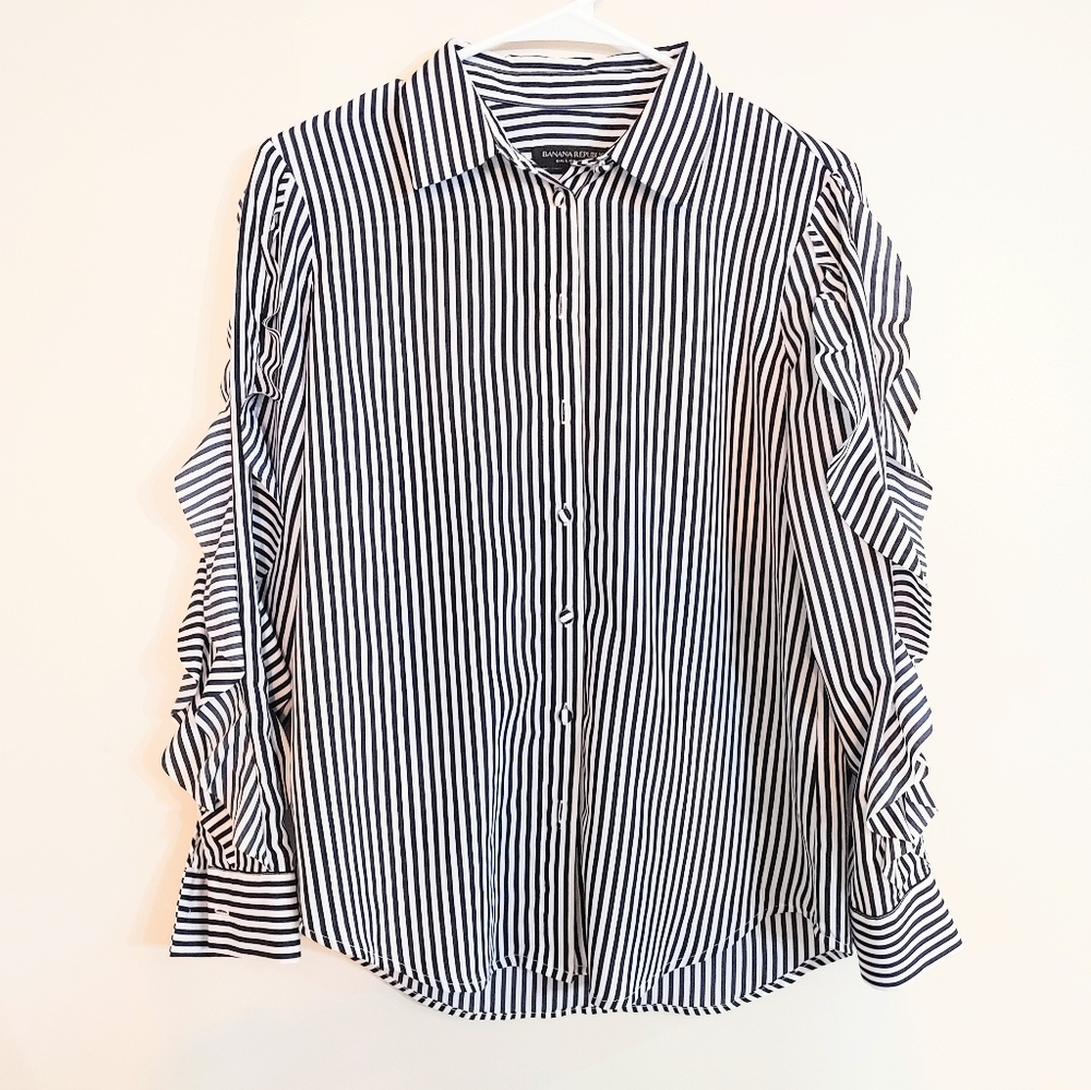Navy and white striped blouse